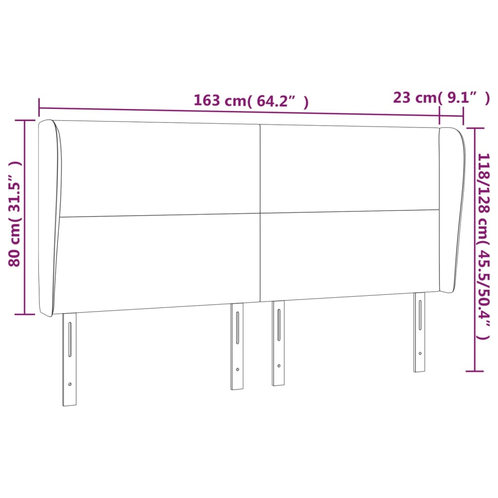 Hoofdbord met randen 163x23x118/128 cm stof donkerbruin – afbeelding 9