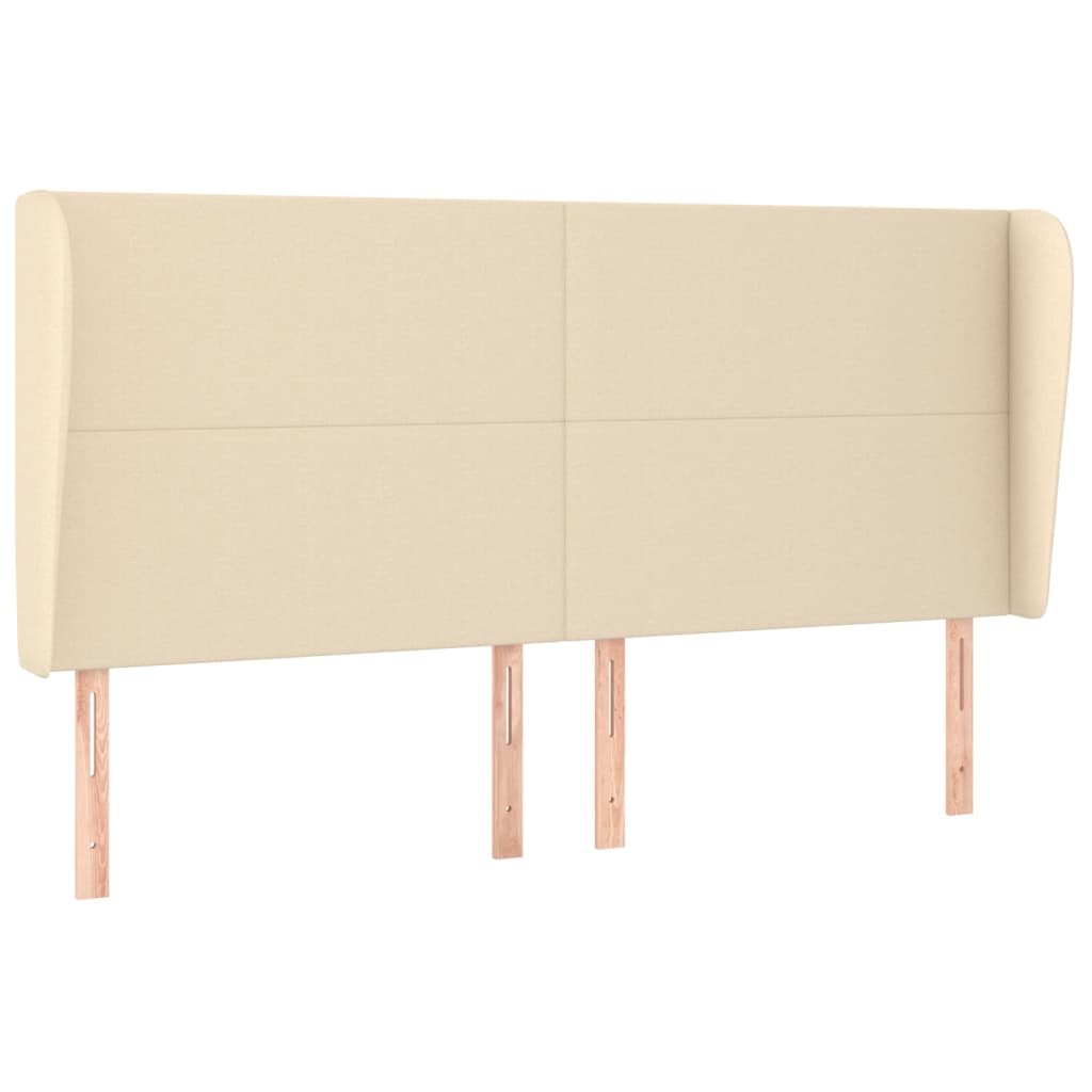 Hoofdbord met randen 203x23x118/128 cm stof crèmekleurig – afbeelding 2