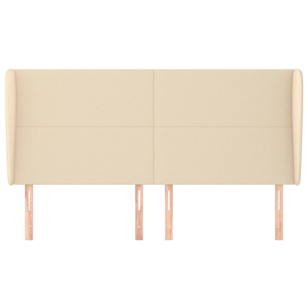 Hoofdbord met randen 203x23x118/128 cm stof crèmekleurig – afbeelding 3