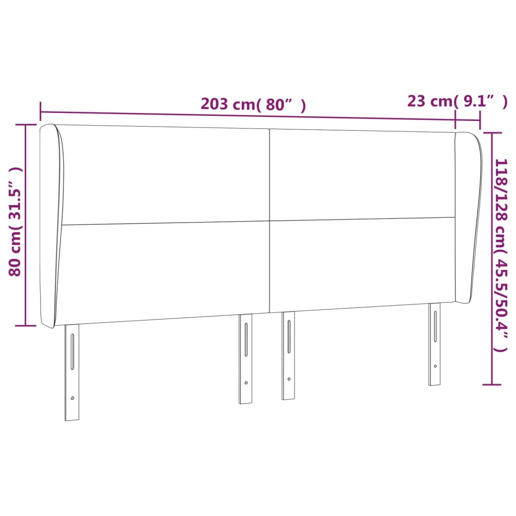 Hoofdbord met randen 203x23x118/128 cm stof crèmekleurig – afbeelding 9