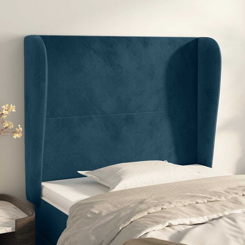 Hoofdbord met randen 103x23x118/128 cm fluweel donkerblauw