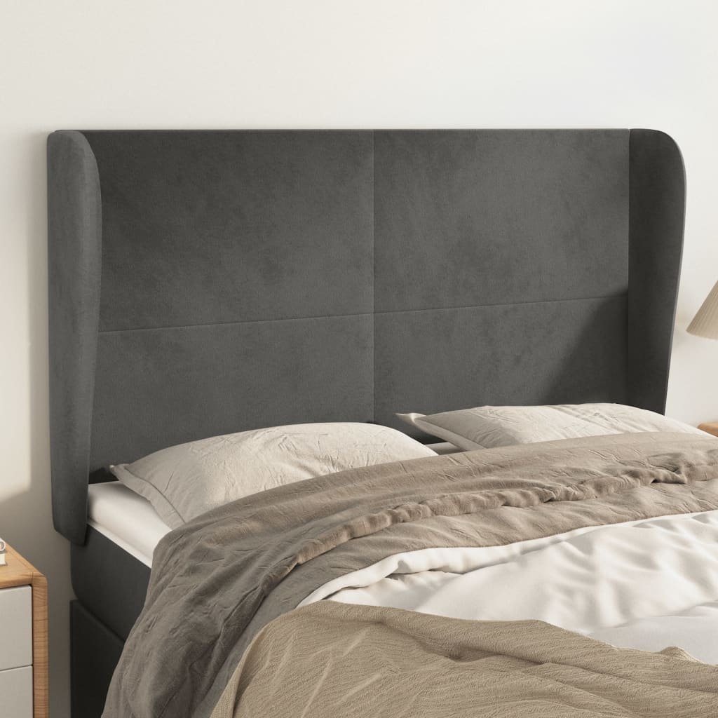 Hoofdbord met randen 147x23x118/128 cm fluweel donkergrijs