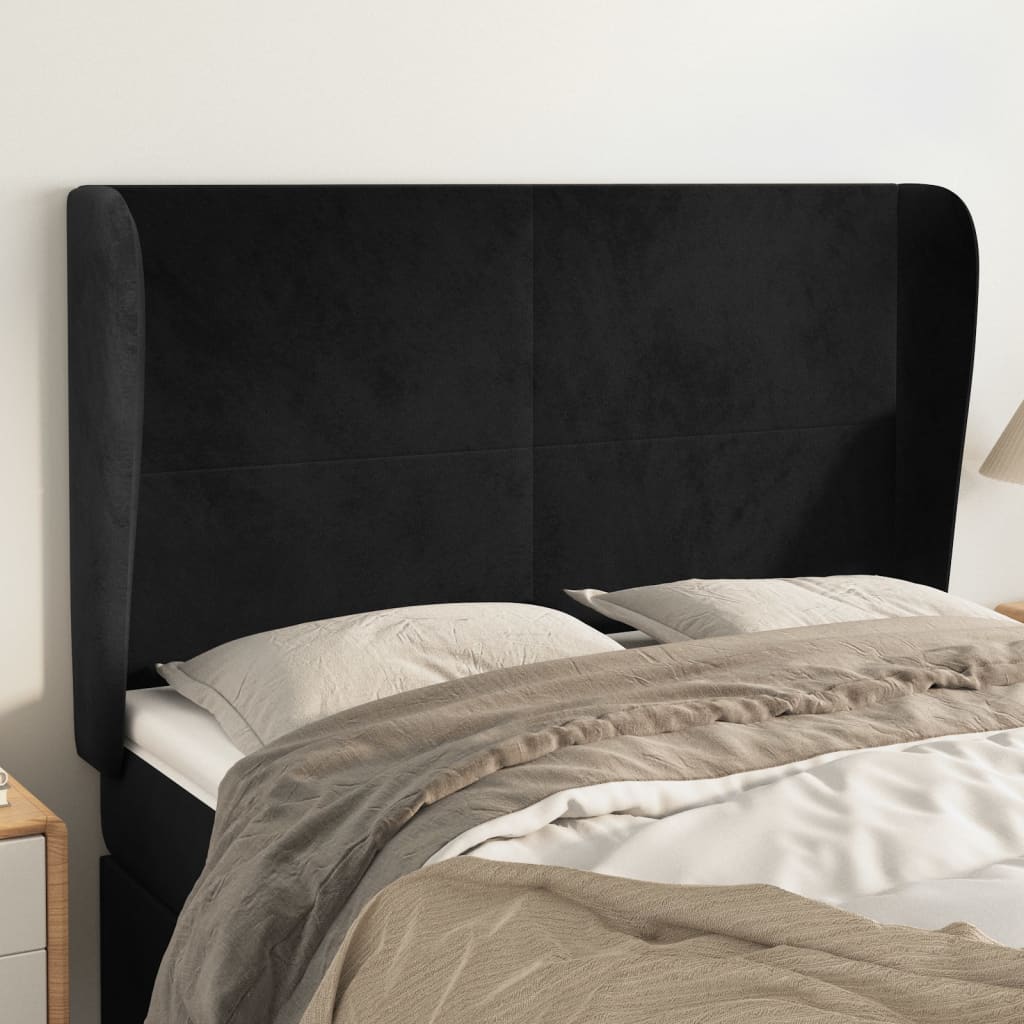 Hoofdbord met randen 147x23x118/128 cm fluweel zwart