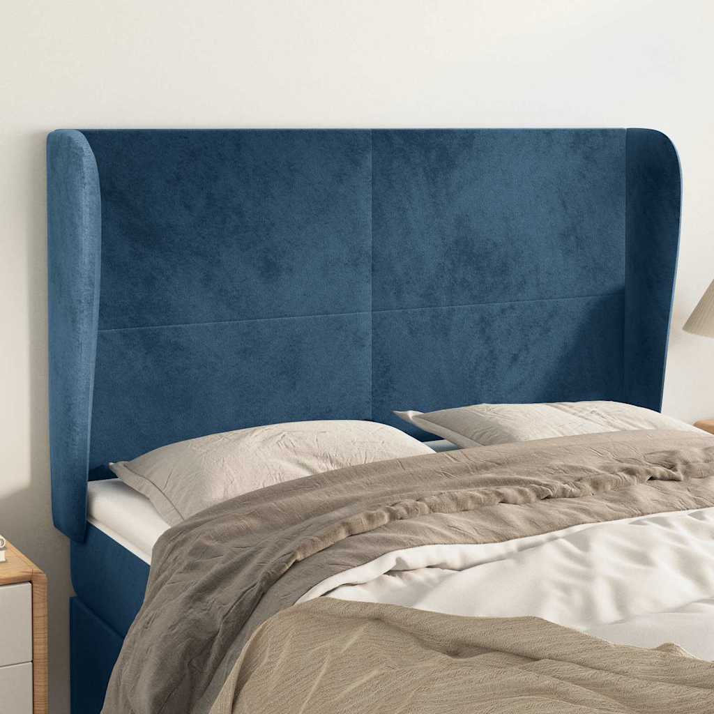 Hoofdbord met randen 147x23x118/128 cm fluweel donkerblauw
