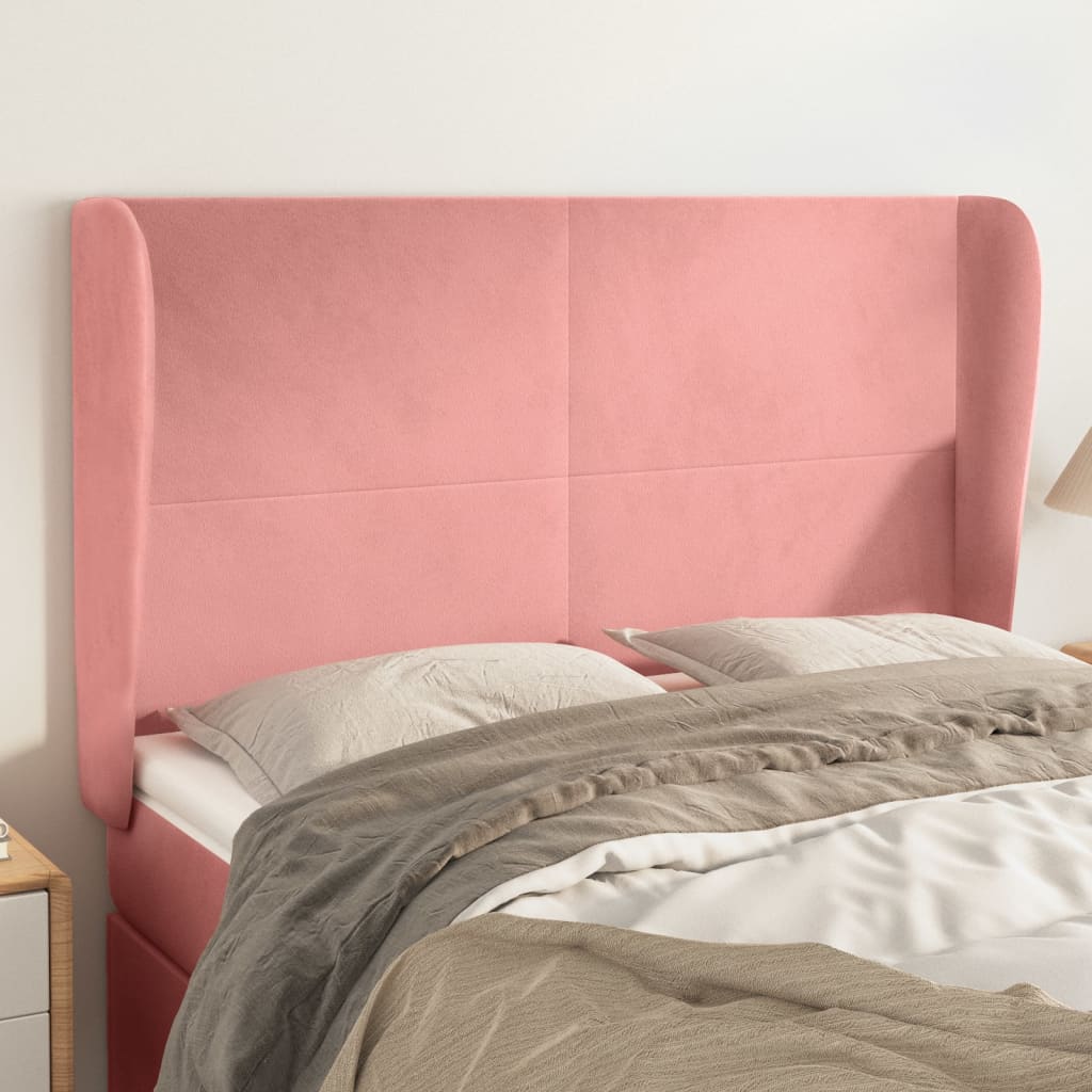 Hoofdbord met randen 147x23x118/128 cm fluweel roze