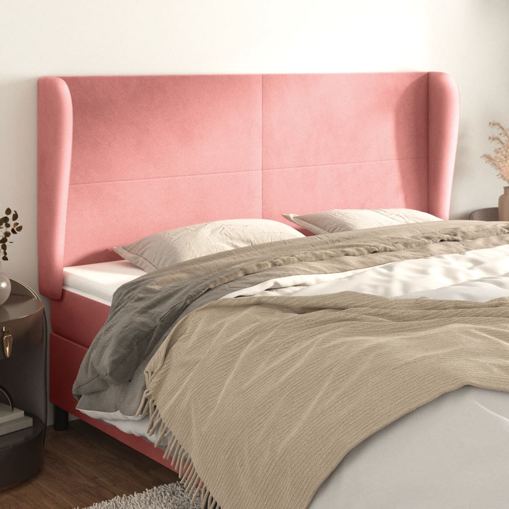 Hoofdbord met randen 183x23x118/128 cm fluweel roze