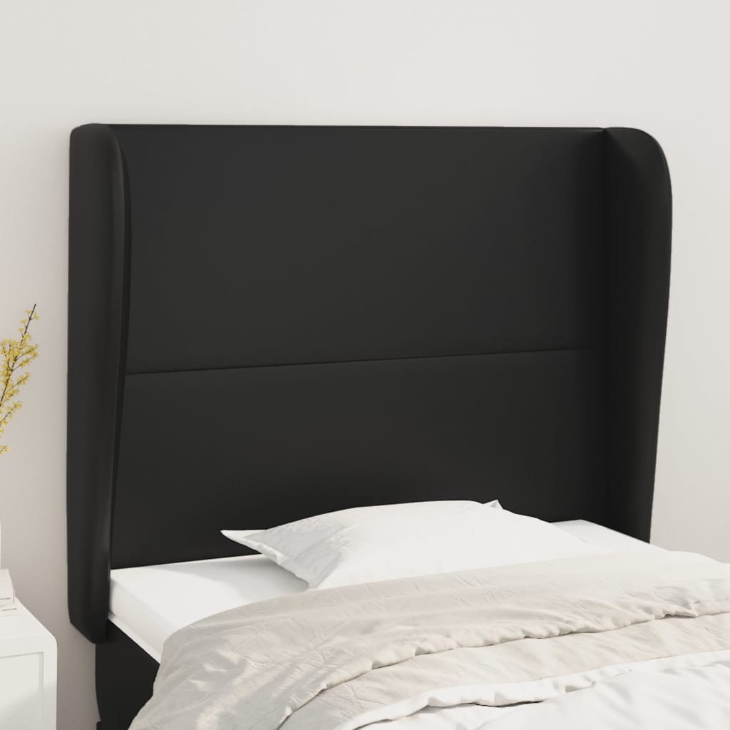 Hoofdbord met randen 93x23x118/128 cm kunstleer zwart – afbeelding 1