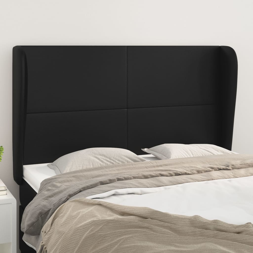 Hoofdbord met randen 147x23x118/128 cm kunstleer zwart