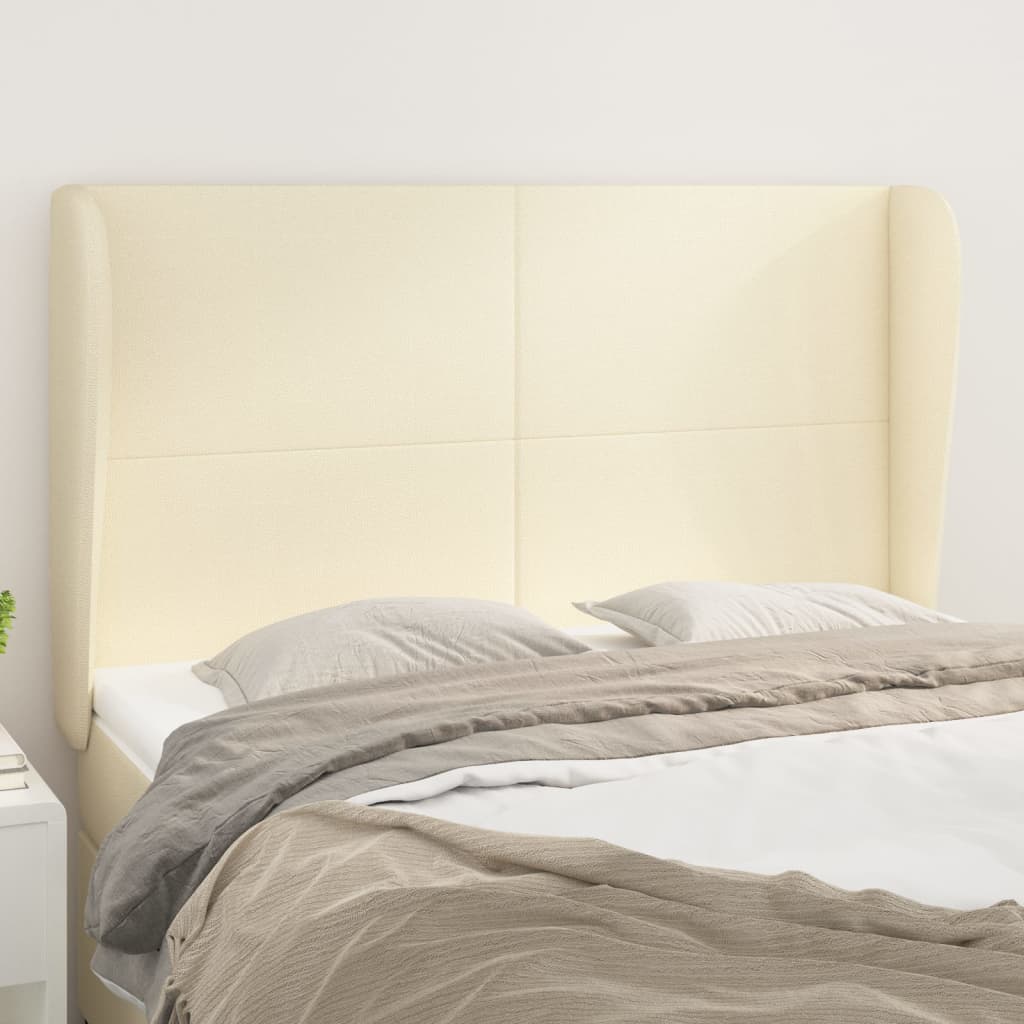Hoofdbord met randen 147x23x118/128 cm kunstleer crèmekleurig – afbeelding 1