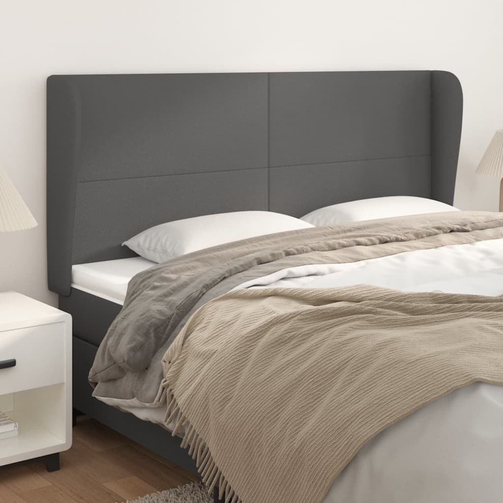 Hoofdbord met randen 163x23x118/128 cm kunstleer grijs – afbeelding 1