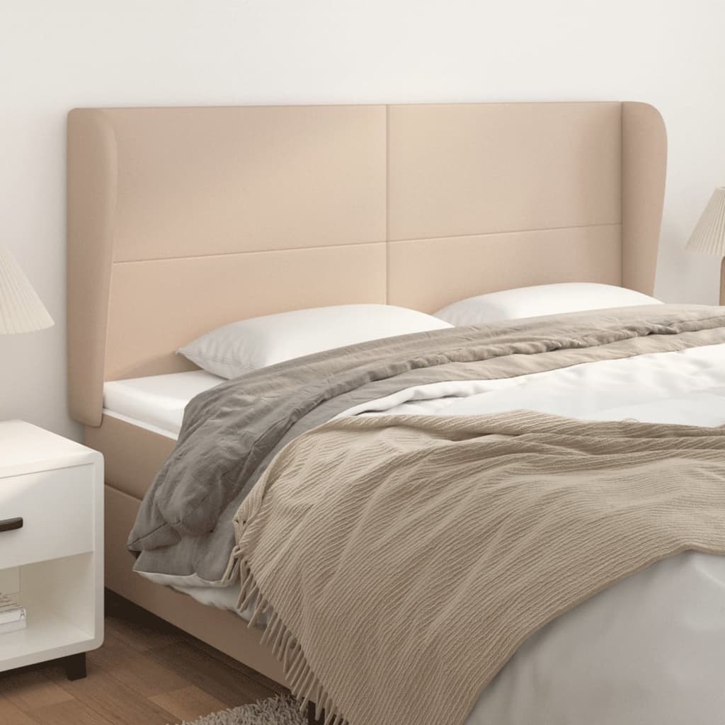 Hoofdbord met randen 203x23x118/128cm kunstleer cappuccinokleur – afbeelding 1
