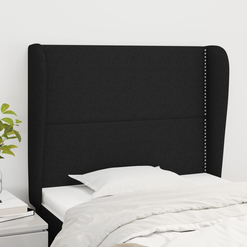 Hoofdbord met randen 83x23x118/128 cm stof zwart