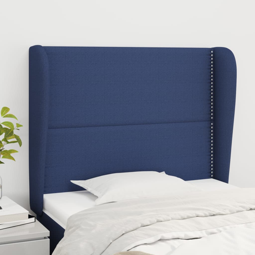 Hoofdbord met randen 93x23x118/128 cm stof blauw – afbeelding 1
