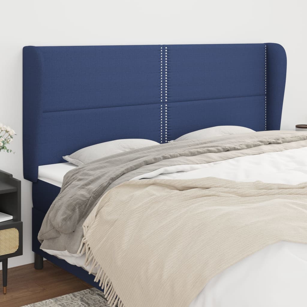 Hoofdbord met randen 183x23x118/128 cm stof blauw – afbeelding 1