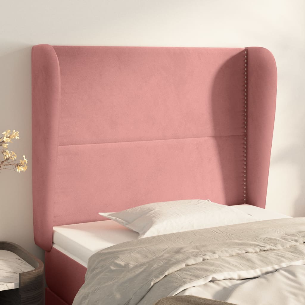 Hoofdbord met randen 93x23x118/128 cm fluweel roze
