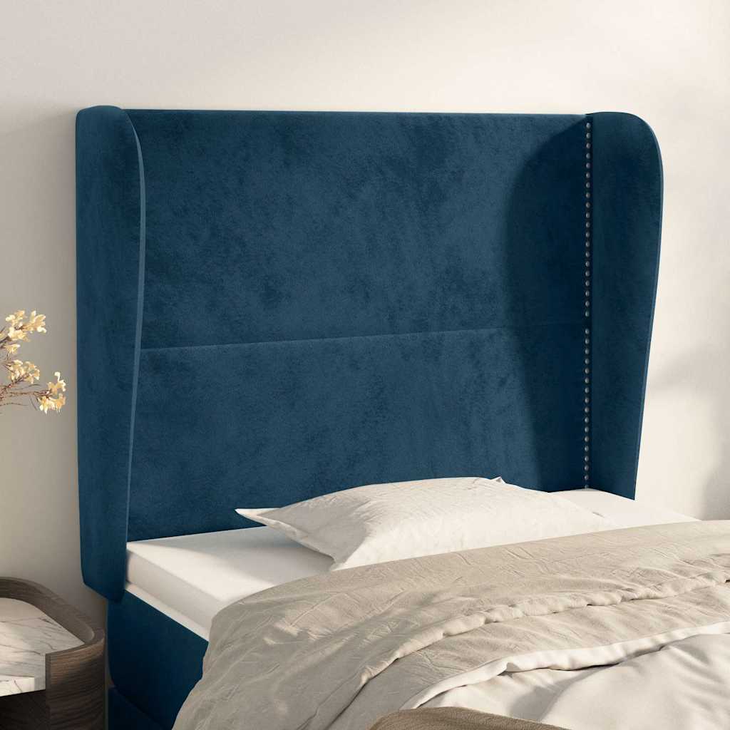 Hoofdbord met randen 103x23x118/128 cm fluweel donkerblauw