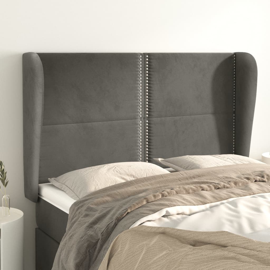 Hoofdbord met randen 147x23x118/128 cm fluweel donkergrijs – afbeelding 1