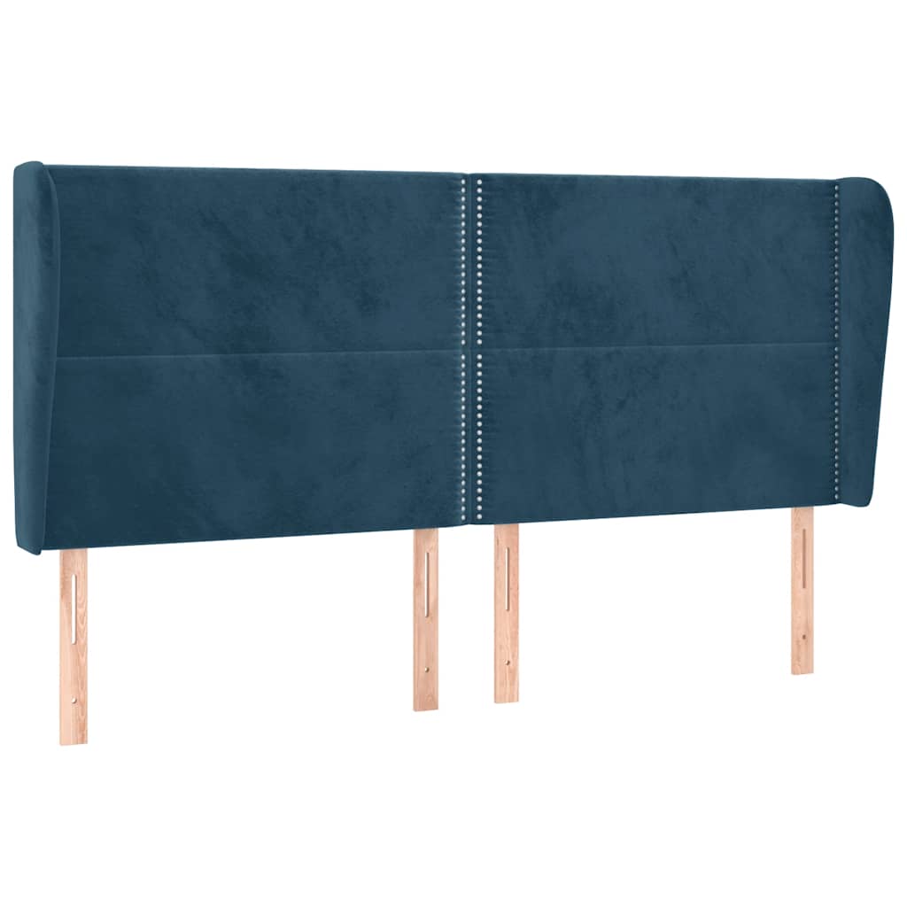 Hoofdbord met randen 163x23x118/128 cm fluweel donkerblauw – afbeelding 2