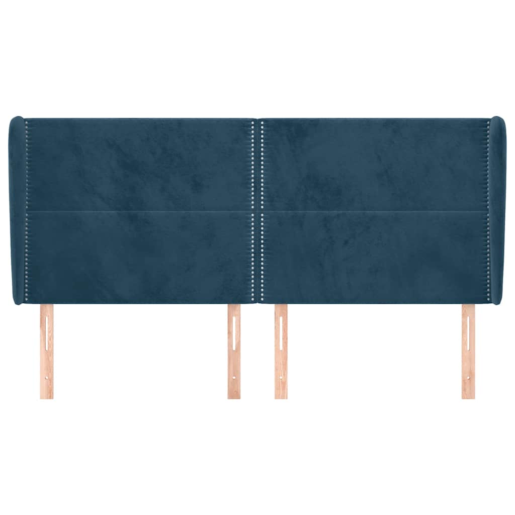 Hoofdbord met randen 163x23x118/128 cm fluweel donkerblauw – afbeelding 3
