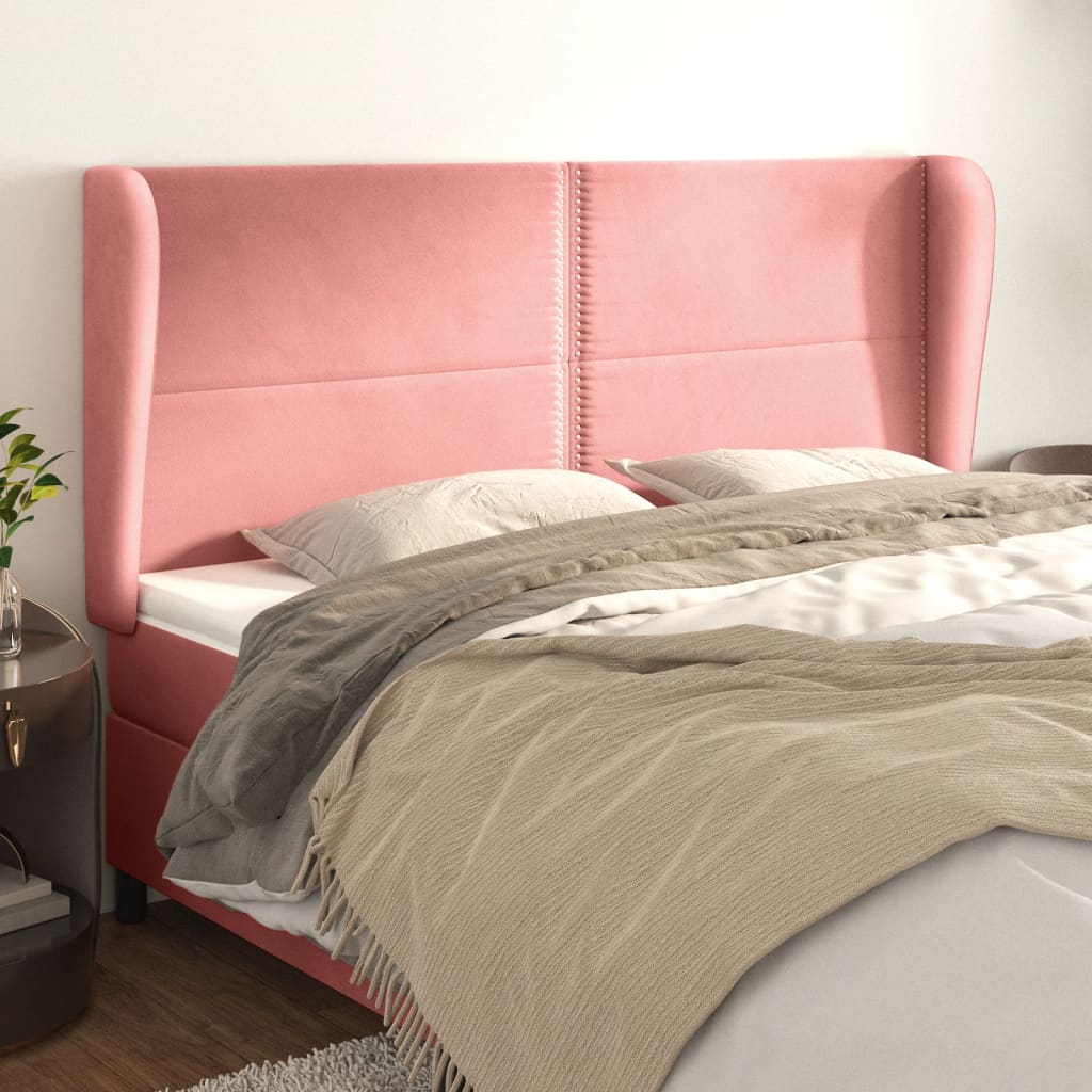 Hoofdbord met randen 163x23x118/128 cm fluweel roze