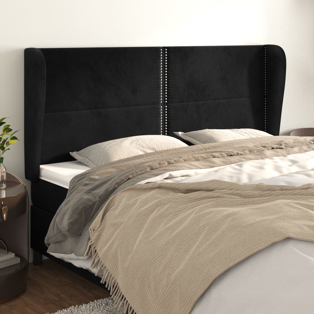 Hoofdbord met randen 183x23x118/128 cm fluweel zwart