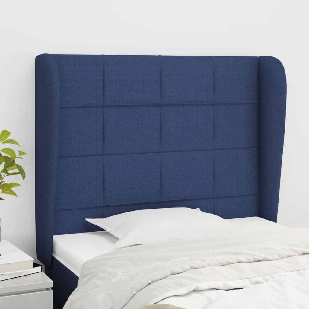 Hoofdbord met randen 83x23x118/128 cm stof blauw – afbeelding 1