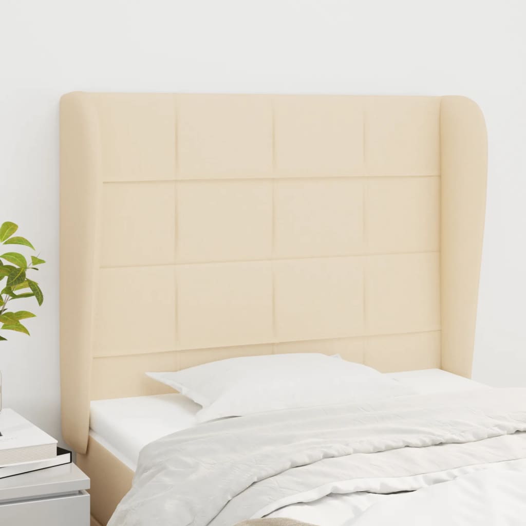 Hoofdbord met randen 93x23x118/128 cm stof crèmekleurig