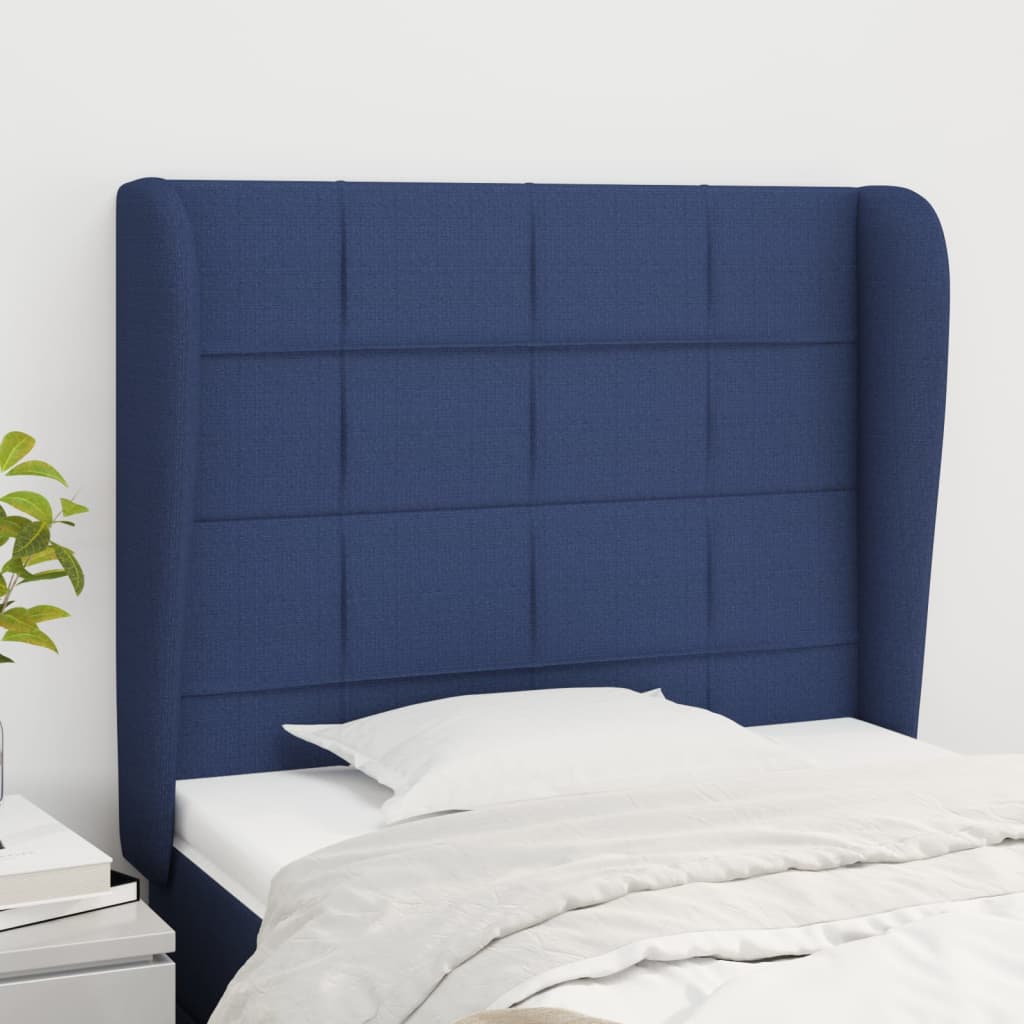 Hoofdbord met randen 93x23x118/128 cm stof blauw