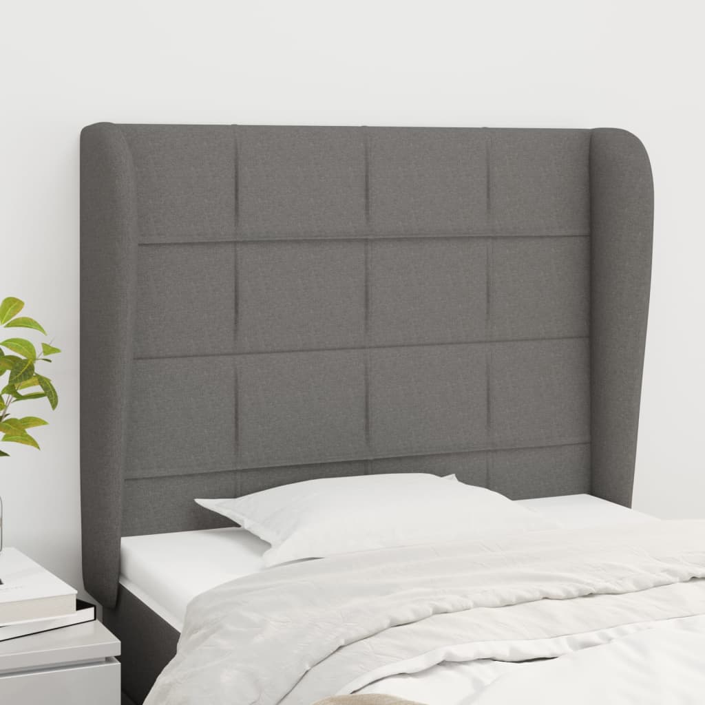 Hoofdbord met randen 103x23x118/128 cm stof donkergrijs – afbeelding 1