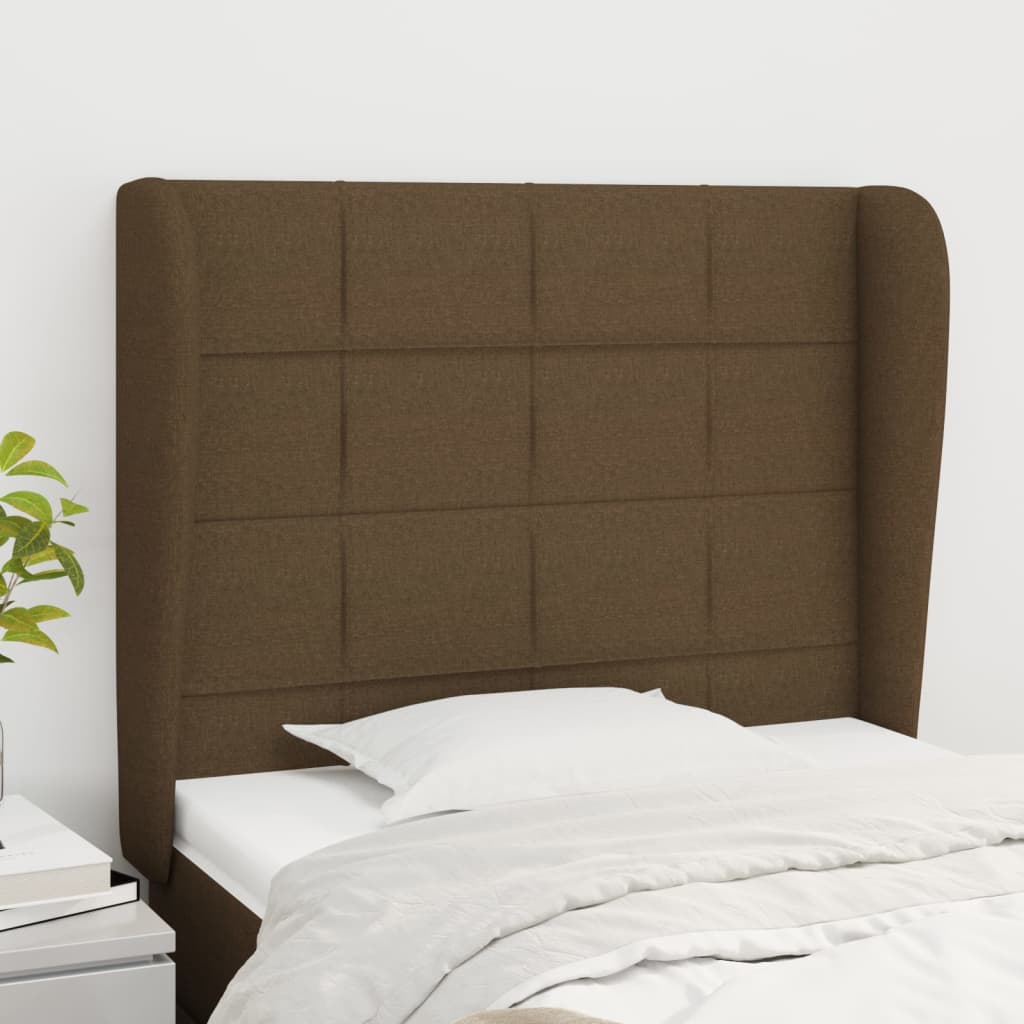 Hoofdbord met randen 103x23x118/128 cm stof donkerbruin – afbeelding 1