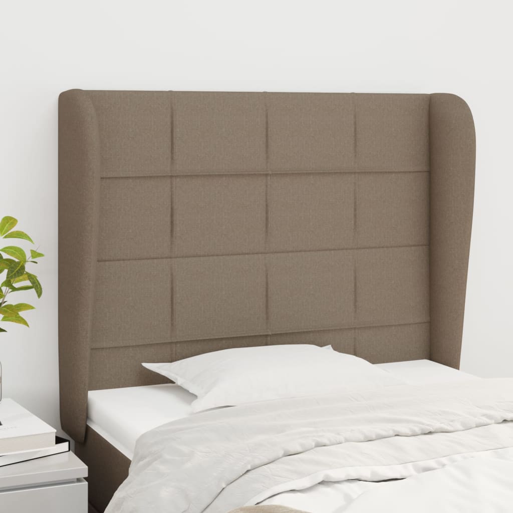 Hoofdbord met randen 103x23x118/128 cm stof taupe – afbeelding 1