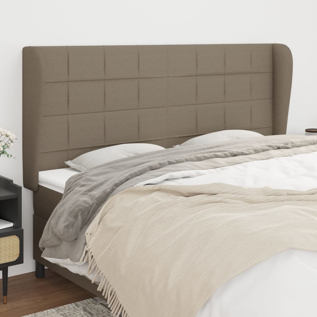 Hoofdbord met randen 203x23x118/128 cm stof taupe – afbeelding 1