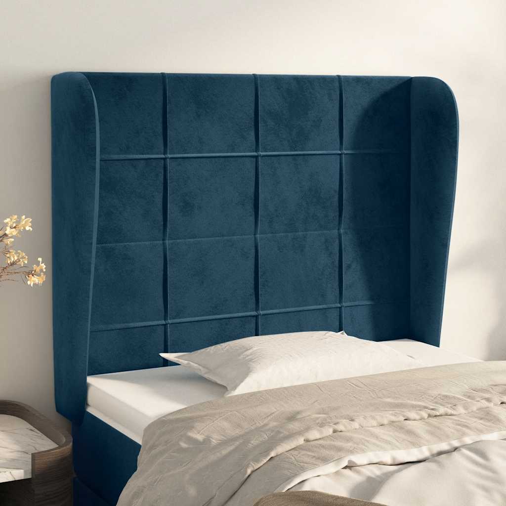 Hoofdbord met randen 83x23x118/128 cm fluweel donkerblauw – afbeelding 1