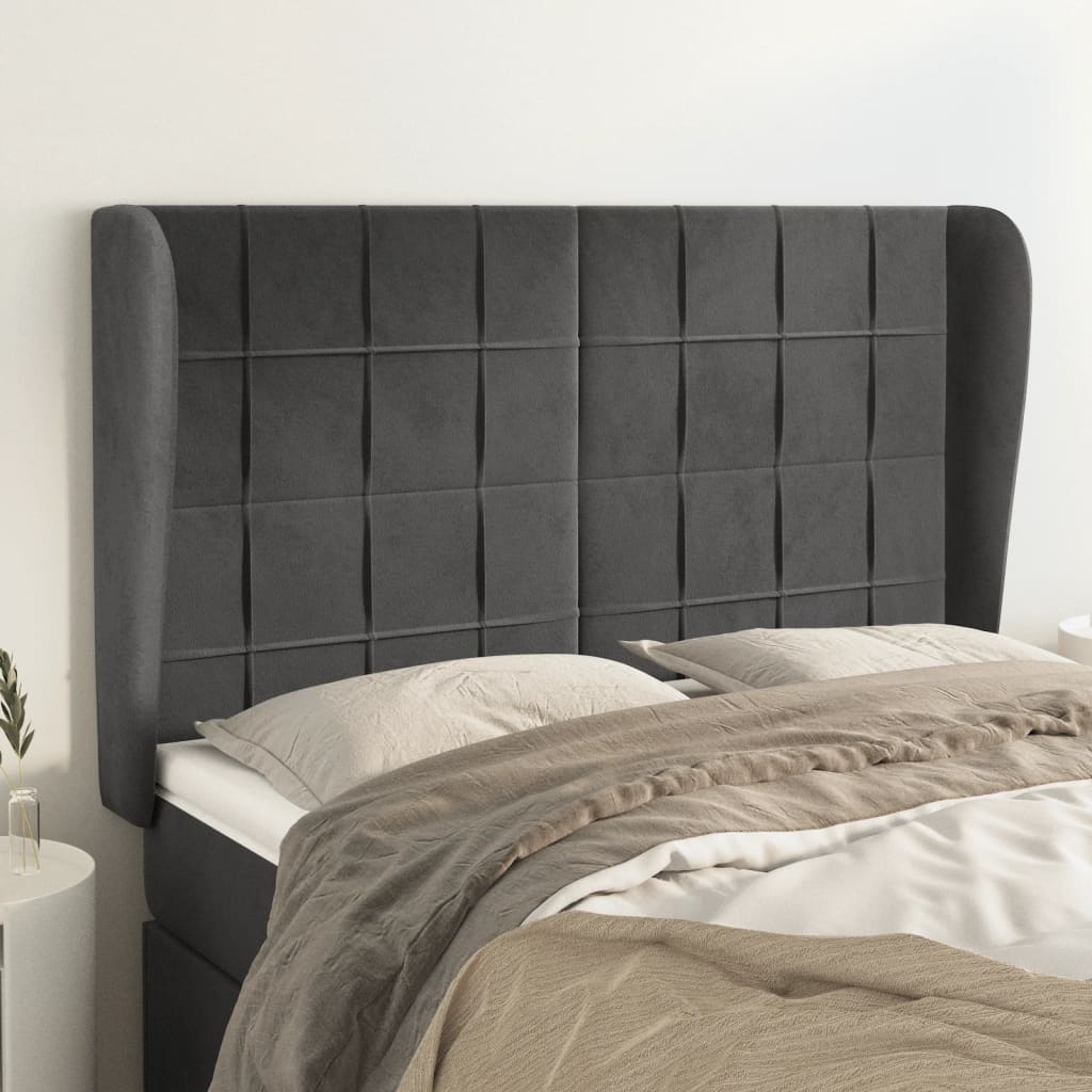 Hoofdbord met randen 147x23x118/128 cm fluweel donkergrijs