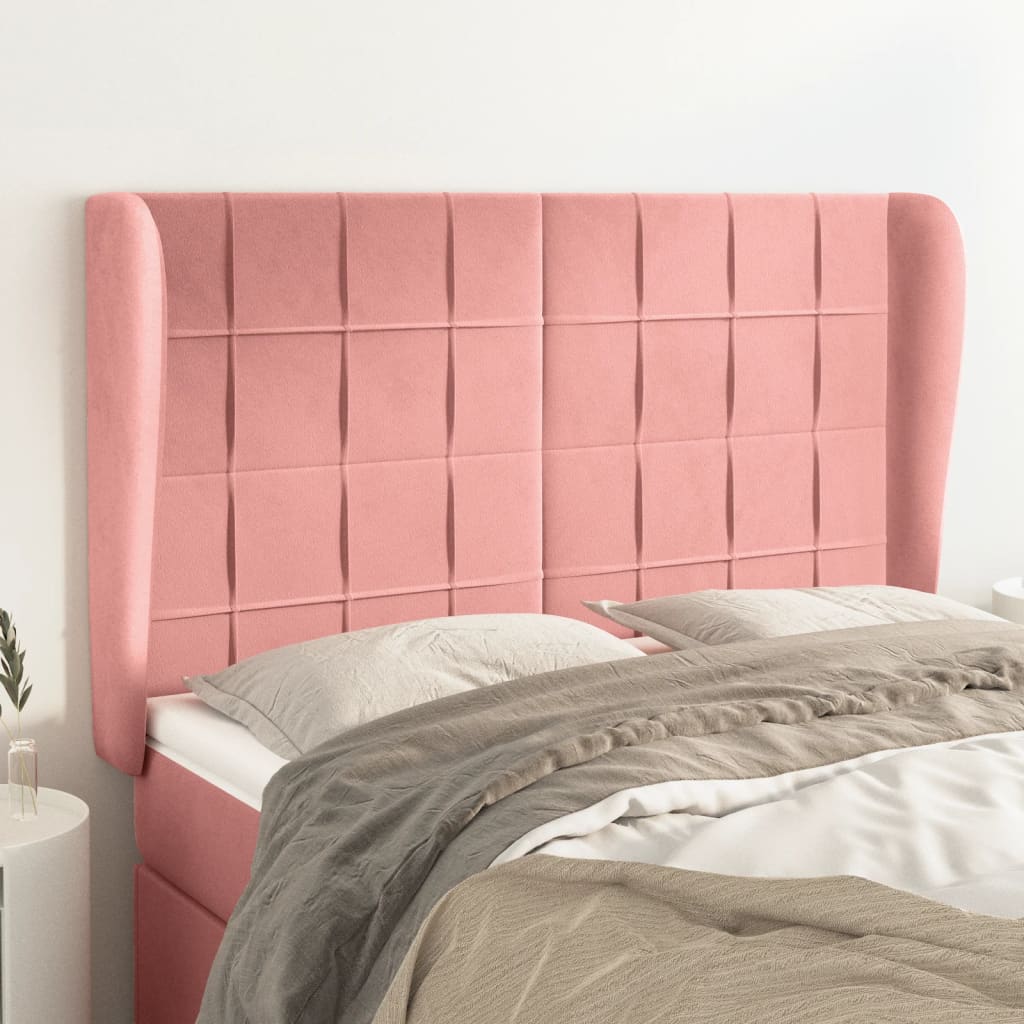 Hoofdbord met randen 147x23x118/128 cm fluweel roze – afbeelding 1