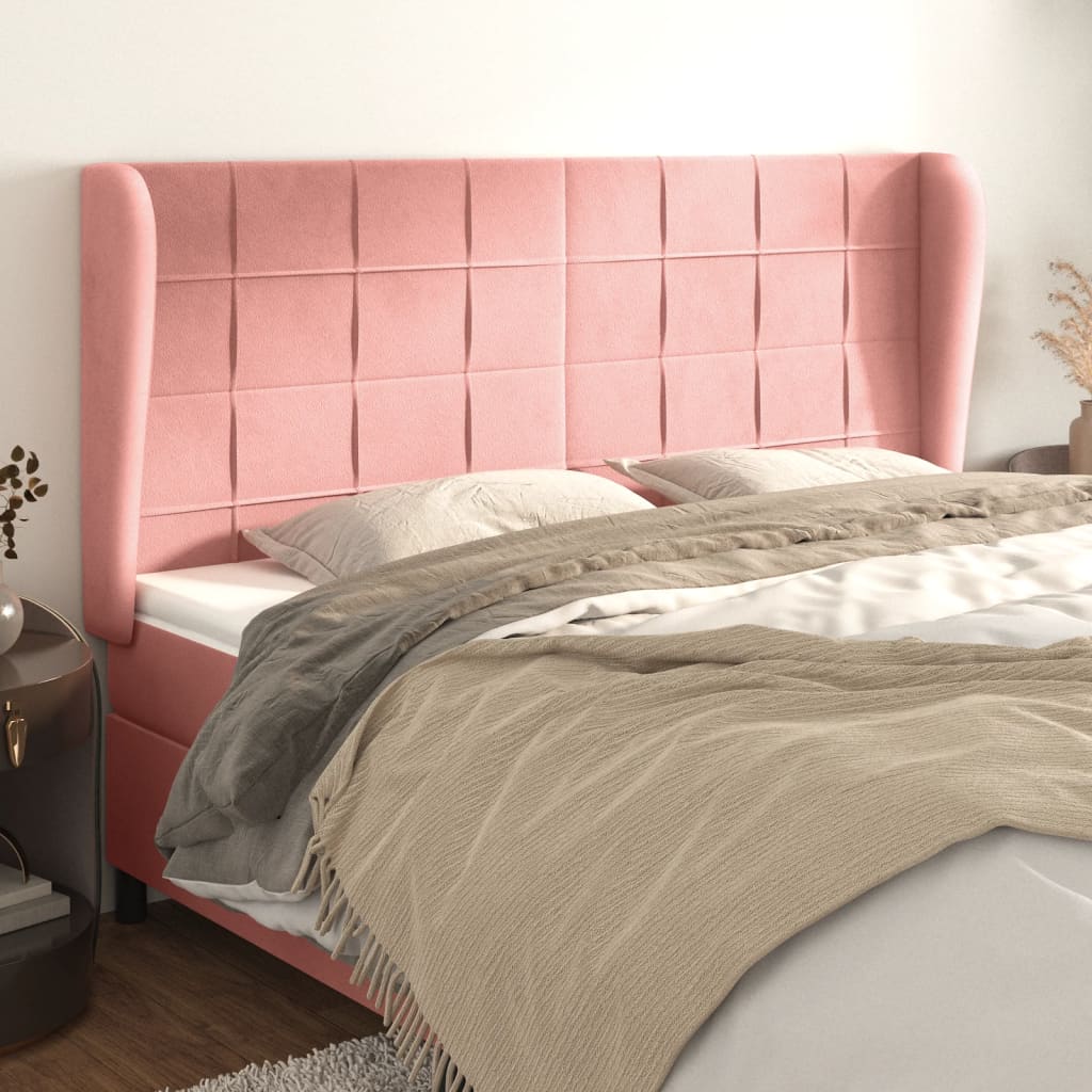 Hoofdbord met randen 183x23x118/128 cm fluweel roze – afbeelding 1