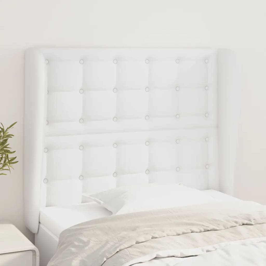 Hoofdbord met randen 93x23x118/128 cm kunstleer wit – afbeelding 1