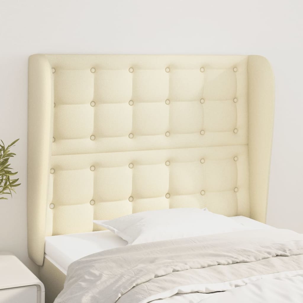 Hoofdbord met randen 93x23x118/128 cm kunstleer crèmekleurig