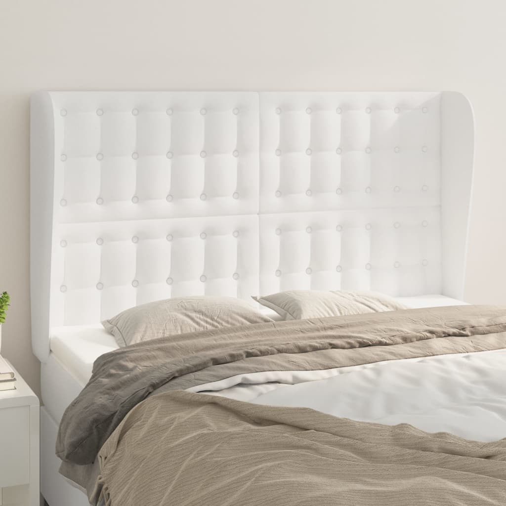 Hoofdbord met randen 147x23x118/128 cm kunstleer wit – afbeelding 1