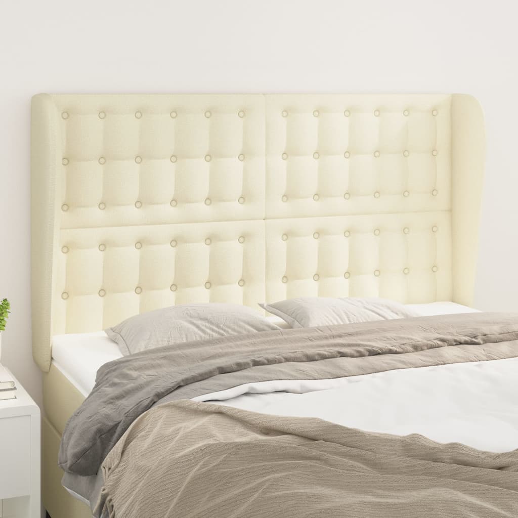 Hoofdbord met randen 147x23x118/128 cm kunstleer crèmekleurig