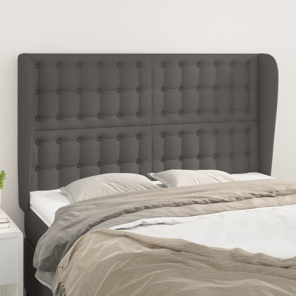 Hoofdbord met randen 147x23x118/128 cm kunstleer grijs – afbeelding 1