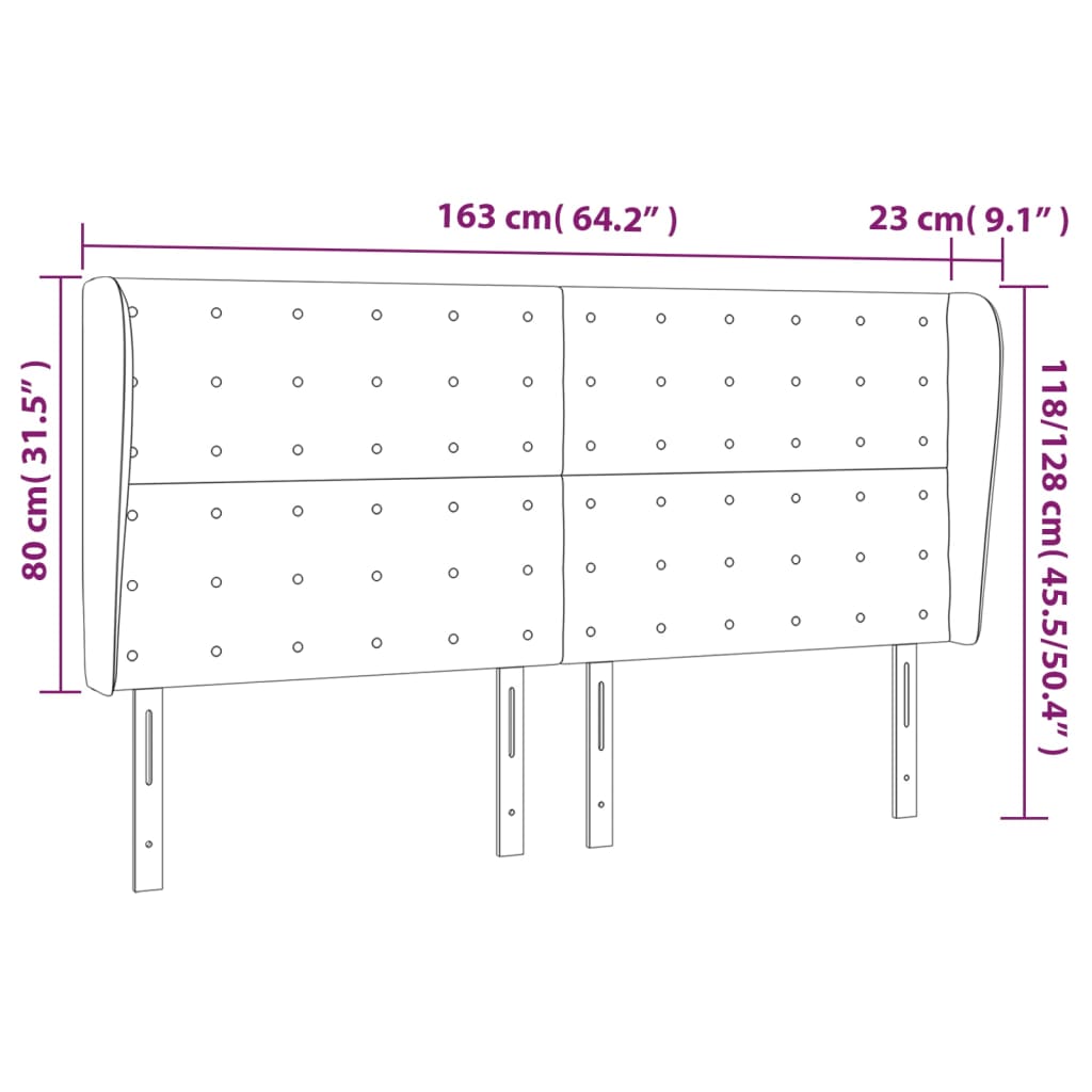 Hoofdbord met randen 163x23x118/128cm kunstleer cappuccinokleur – afbeelding 9