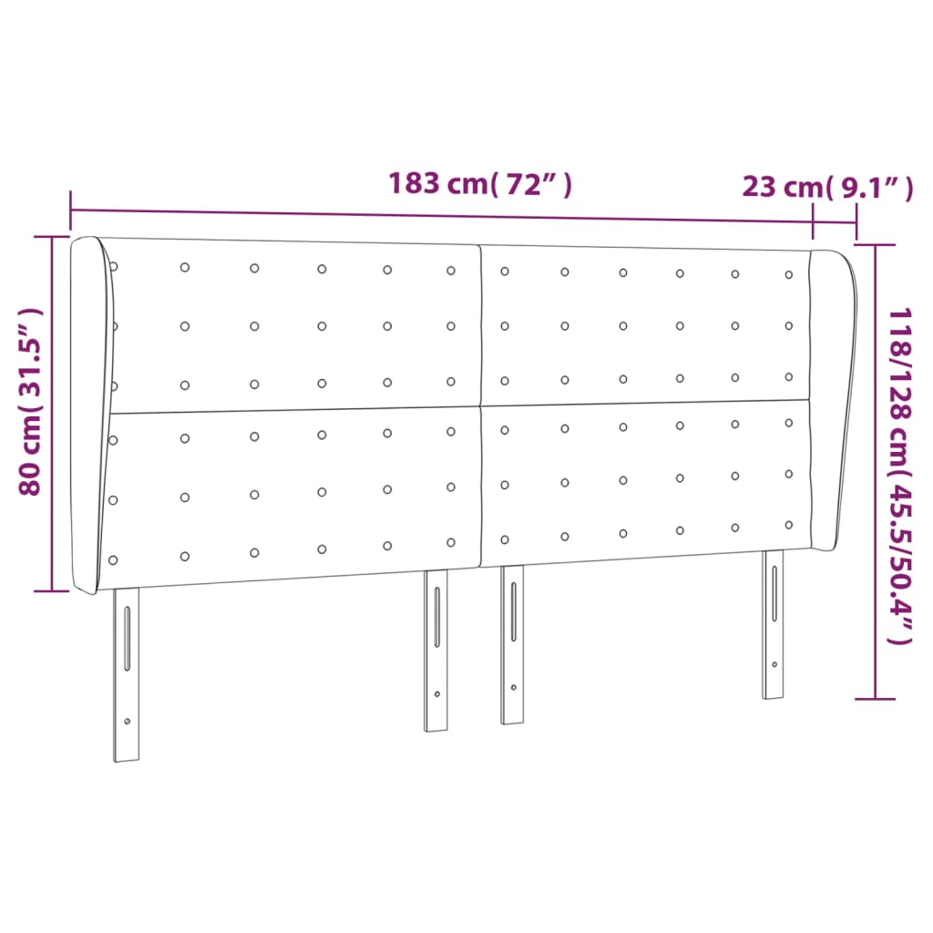 Hoofdbord met randen 183x23x118/128 cm kunstleer crèmekleurig – afbeelding 9