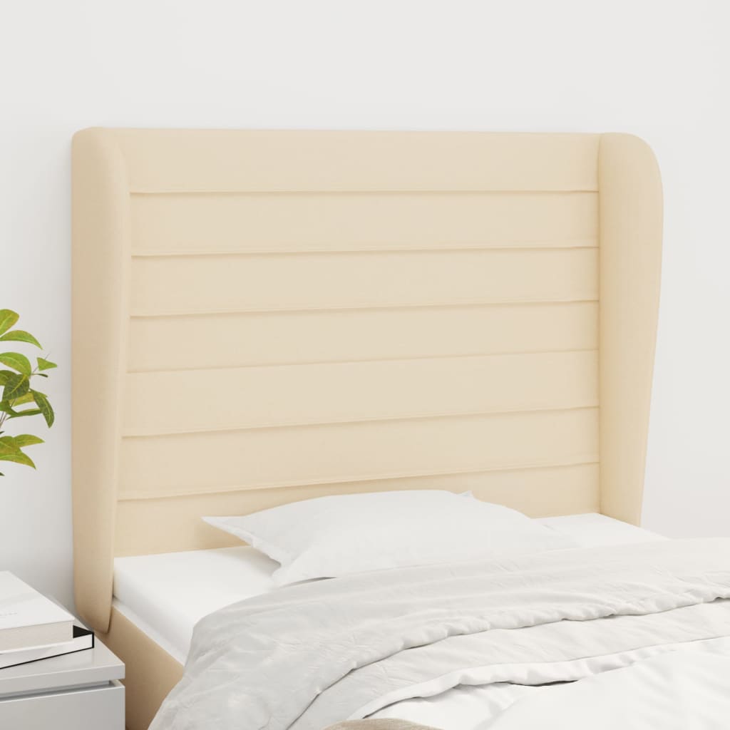 Hoofdbord met randen 83x23x118/128 cm stof crèmekleurig – afbeelding 1