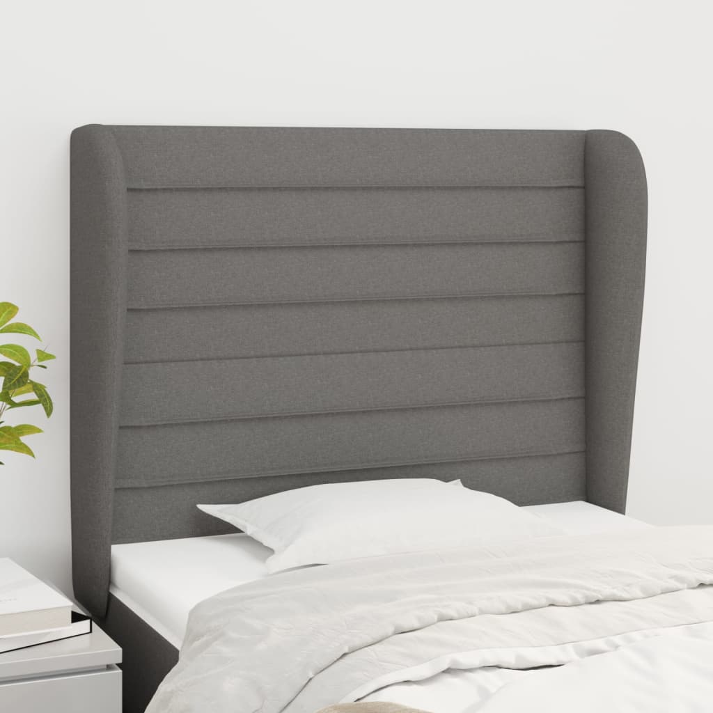 Hoofdbord met randen 93x23x118/128 cm stof donkergrijs