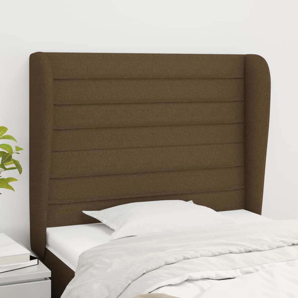 Hoofdbord met randen 93x23x118/128 cm stof donkerbruin – afbeelding 1
