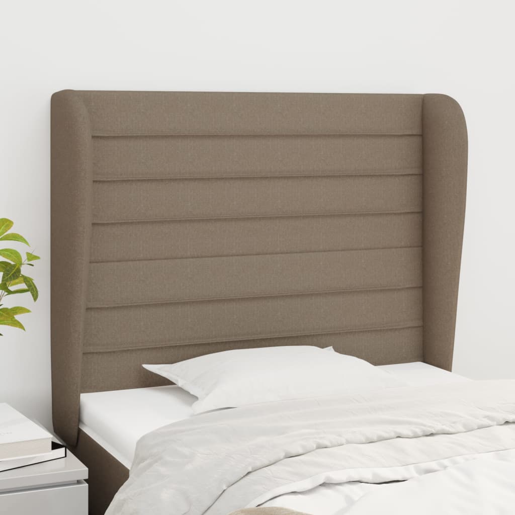 Hoofdbord met randen 103x23x118/128 cm stof taupe – afbeelding 1