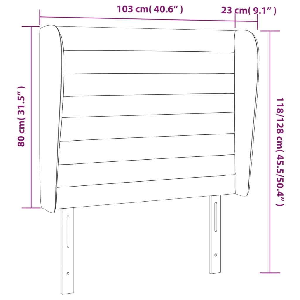 Hoofdbord met randen 103x23x118/128 cm stof taupe – afbeelding 9
