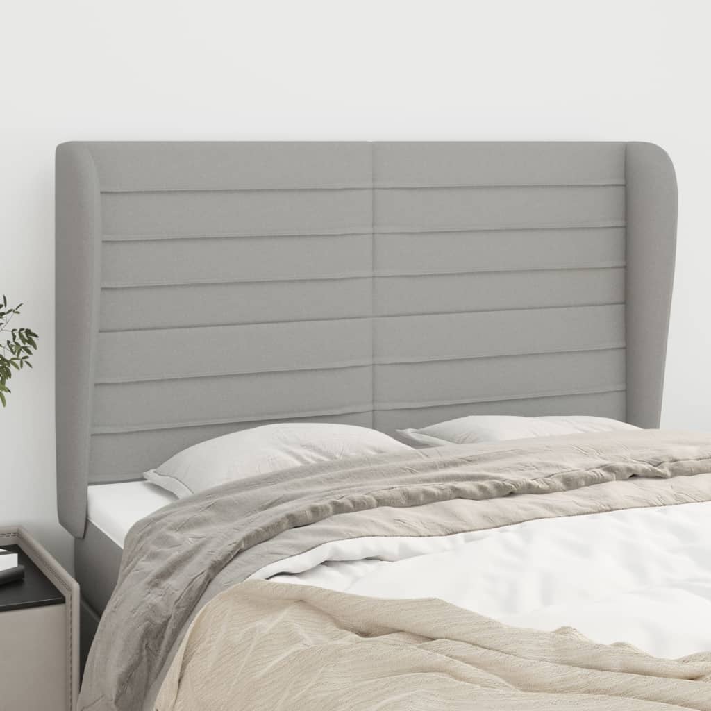 Hoofdbord met randen 147x23x118/128 cm stof lichtgrijs – afbeelding 1