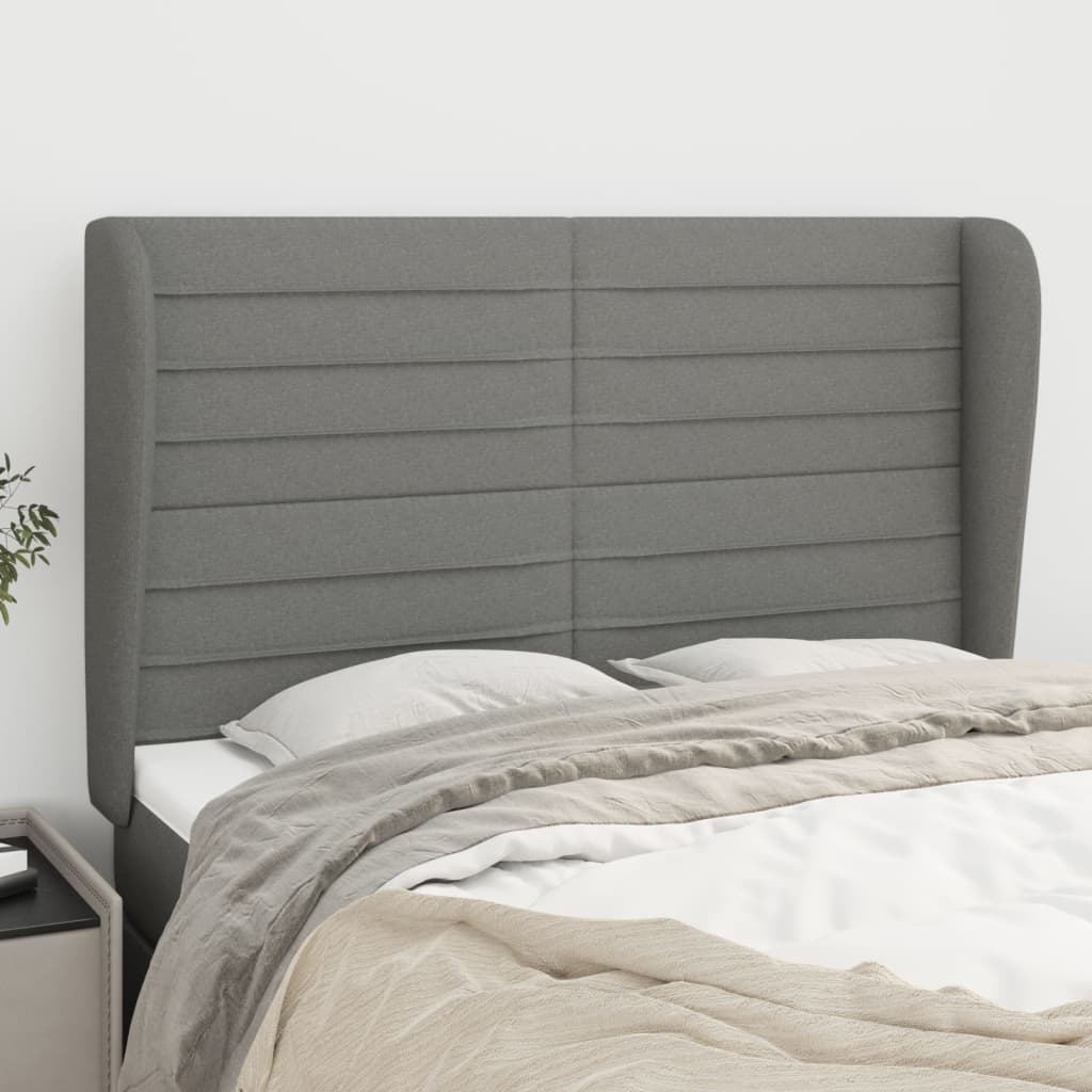 Hoofdbord met randen 147x23x118/128 cm stof donkergrijs